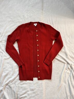 Classic Ribbed Red Button-Front Sweater Cardigan